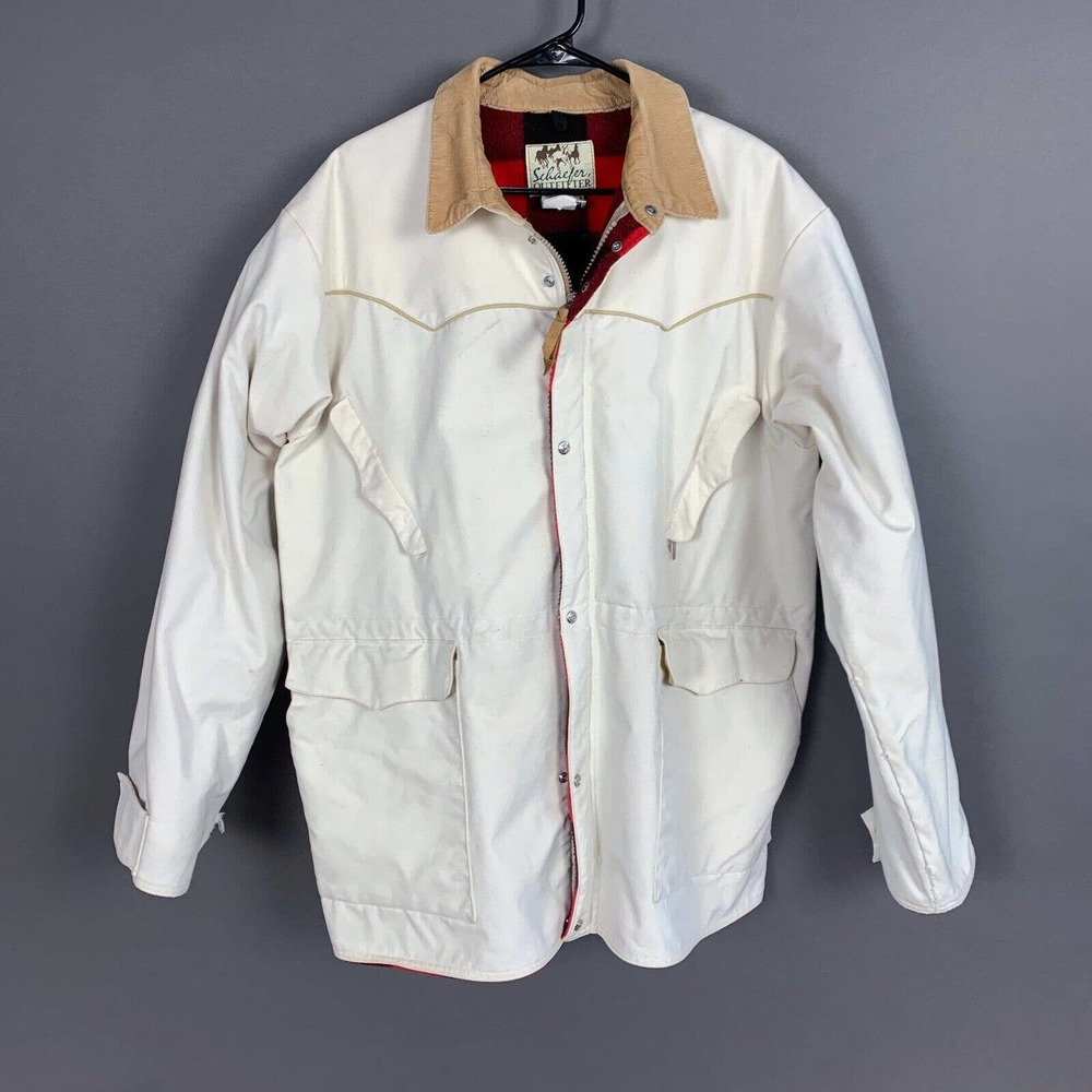 Vintage Schaefer Outfitter Khaki Navajo Made WY Canvas Blanket Lined Coat XL - Picture 1 of 8